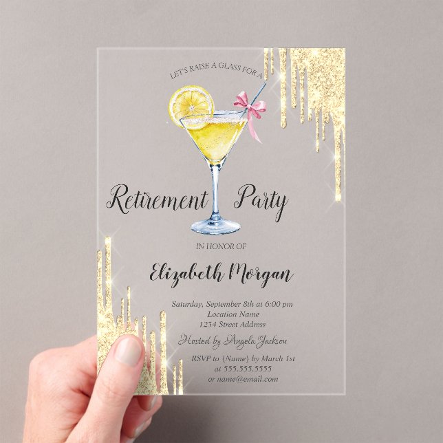 Invitations En Acrylique Parties scintillant, Cocktail, Retraite d'or (In situ (ordinateur de poche))