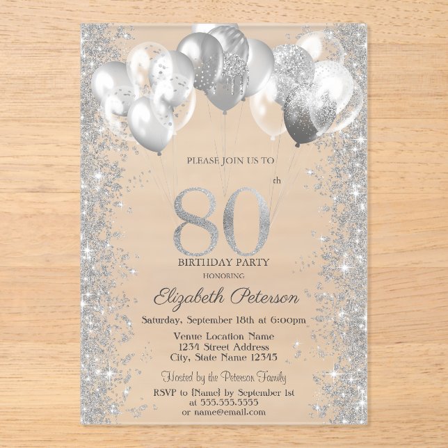 Invitations En Acrylique Parties scintillant Confetti Ballons Marine Bleu 8 (Recto)