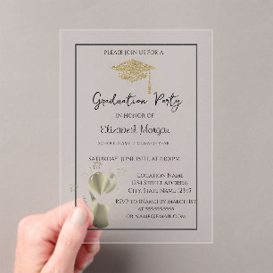 Invitations En Acrylique Parties scintillant d'or Diplôme Cap SwirlsGraduat