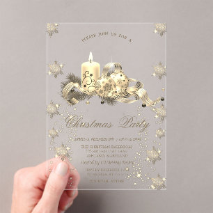 Invitations En Acrylique Parties scintillant d'or Snowflakes Boules de boug