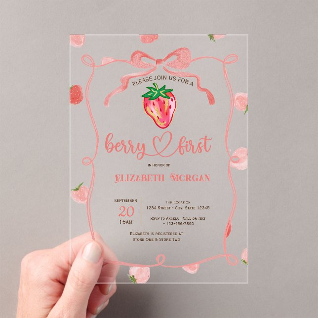 Invitations En Acrylique Parties scintillant Frame fraise Baby shower rose (In situ (ordinateur de poche))