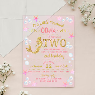 Invitations En Acrylique Parties scintillant rose et or Mermaid 2e annivers