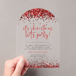 Invitations En Acrylique Parties scintillant Rouge Faisons Fête Noël Acryli