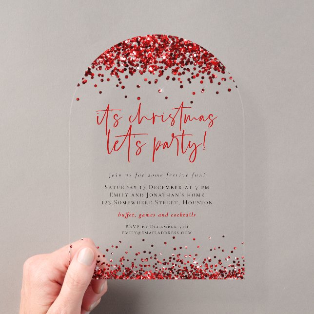 Invitations En Acrylique Parties scintillant Rouge Faisons Fête Noël Acryli (In situ (ordinateur de poche))