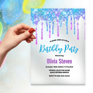 Invitations En Acrylique Parties scintillant violet mignonne Aqua Drives mo