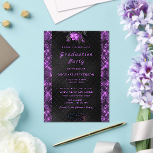 Invitations En Acrylique Parties scintillant violet noir Acrylique demande 