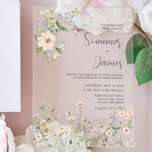 Invitations En Acrylique Pastel Fleur sauvage Jardin Délicat Mariage Floral