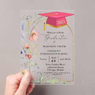 Invitations En Acrylique Pastel Fleur sauvage Jardin Jumeau fête de graduat