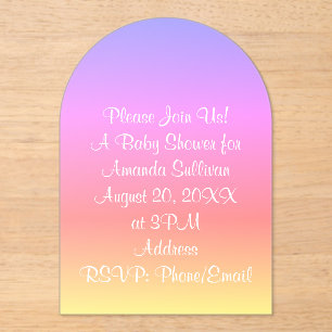 Invitations En Acrylique Pastel Rainbow Baby shower rose bleu pourpre 4Aman