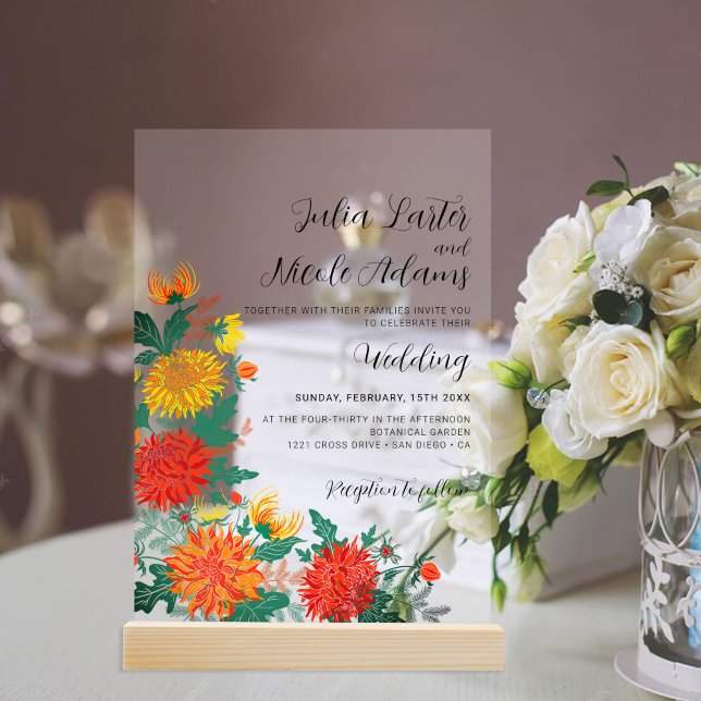 Invitations En Acrylique Pastel Spring Dahlia Fleur sauvage Mariage de cour (Créateur téléchargé)