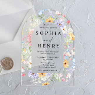 Invitations En Acrylique Pastel Watercolor Wildflowers Wedding