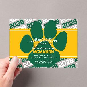 Invitations En Acrylique Pawprint Gold Jaune & Green Frosted