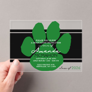 Invitations En Acrylique Pawprint noir & vert unique Élégant