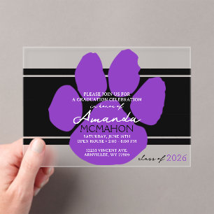 Invitations En Acrylique Pawprint noir & violet unique Élégant