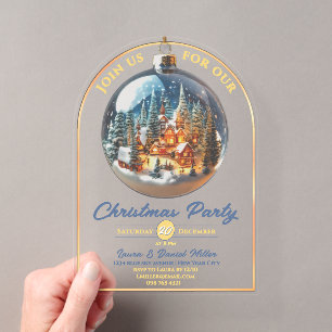 Invitations En Acrylique Paysage dramatique de fête de Noël dans un bibelot