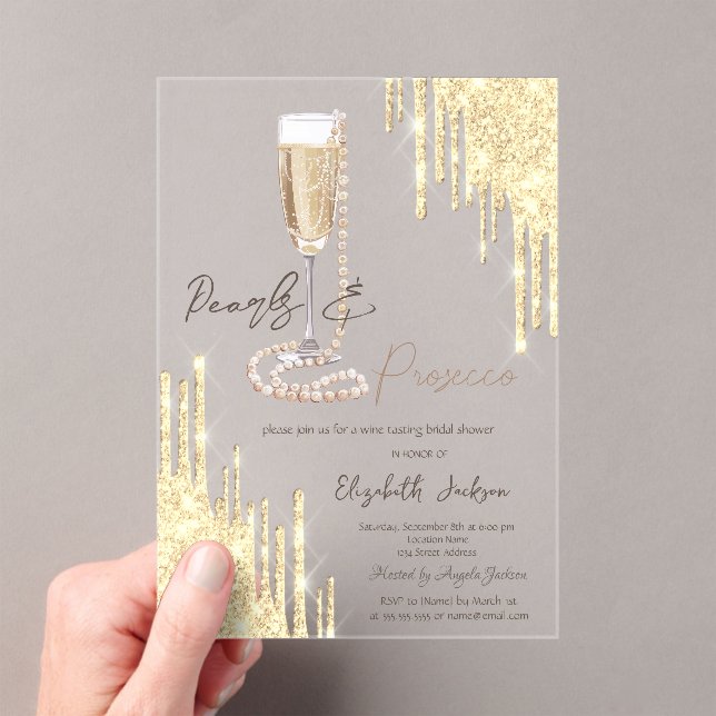 Invitations En Acrylique Pearls Prosecco Parties scintillant  or Fête des m (In situ (ordinateur de poche))
