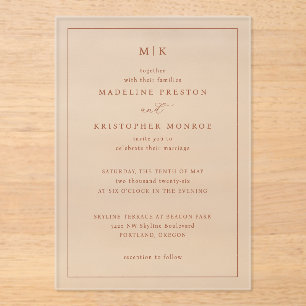 Invitations En Acrylique Pêche Élégante Calligraphie Minimaliste