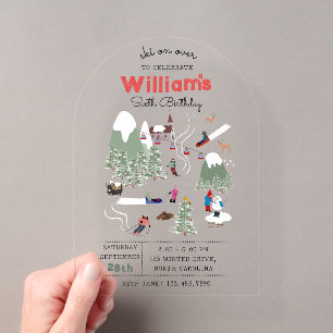 Invitations En Acrylique Pentes de ski de montagne enneigées d'hiver Annive