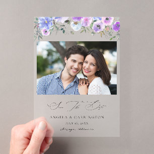 Invitations En Acrylique Peri & Purple Floral Enregistrer la photo Date