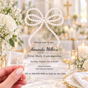 Invitations En Acrylique Perles à ruban rose fille Première Communion Arche