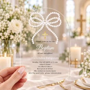 Invitations En Acrylique Perles arc rose fille luxe Baptême