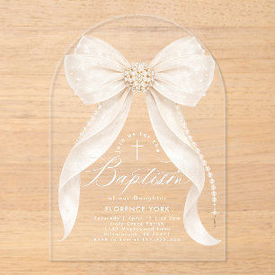 Invitations En Acrylique Perles d'Ivoire en Arc Fille Baptême Religieux