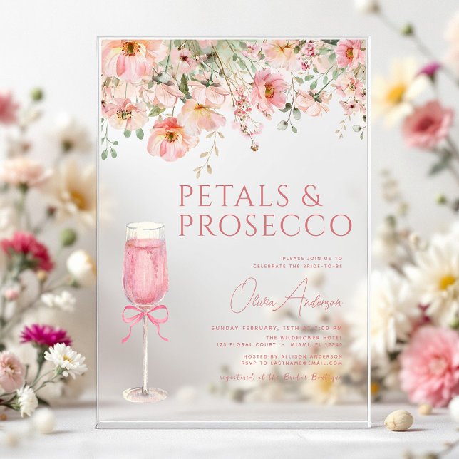Invitations En Acrylique Pétales à mâchoires roses et Fête des mariées à br (Créateur téléchargé)