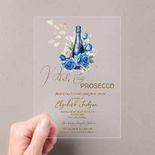 Invitations En Acrylique Petals & Prosecco Roses Bleues Champagne