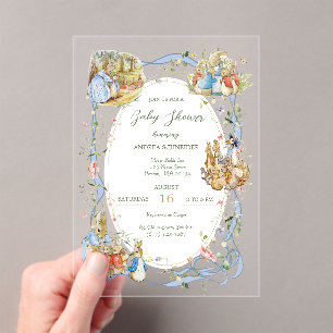 Invitations En Acrylique Peter le Baby shower de ruban Fleur sauvage Rabbit