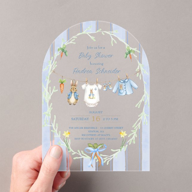 Invitations En Acrylique Peter the Rabbit Clothesline Baby Shower (In situ (ordinateur de poche))