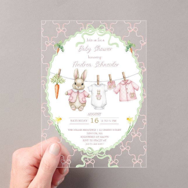 Invitations En Acrylique Peter the Rabbit Girl Clothesline Baby Shower  (In situ (ordinateur de poche))