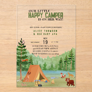 Invitations En Acrylique Petit Camper Camping Aventure Baby shower Forêt