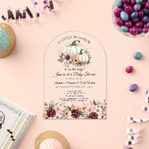 Invitations En Acrylique Petit Citrouille Floral Rose Bourgogne Baby shower