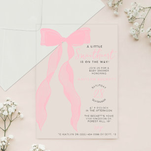 Invitations En Acrylique Petit cœur élégant rose bébé naissance