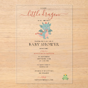 Invitations En Acrylique Petit Dragon sur le chemin Baby shower garçon