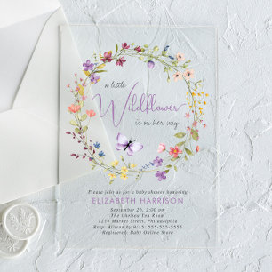Invitations En Acrylique Petit Fleur sauvage Aquarelle Bébé Fille Douche