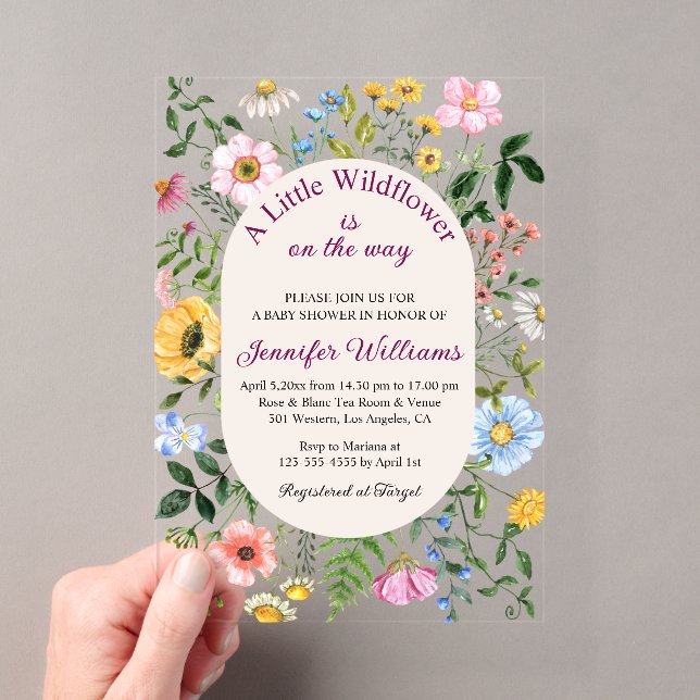 Invitations En Acrylique petit fleur sauvage, jardin fleuri fille baby show (In situ (ordinateur de poche))