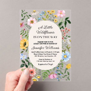 Invitations En Acrylique petit fleur sauvage sur le chemin, baby shower fle
