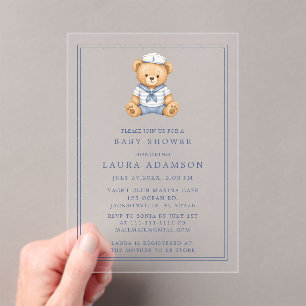 Invitations En Acrylique Petit Ours Marin Fête de Naissance de Bébé