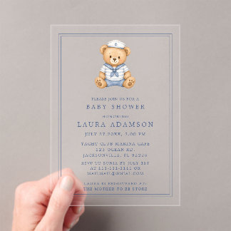 Invitations En Acrylique Petit Ours Marin Fête de Naissance de Bébé