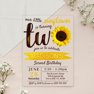 Invitations En Acrylique Petit Tournesol 2ème Anniversaire