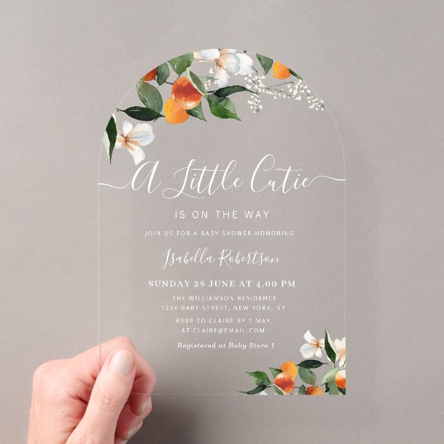 Invitations En Acrylique PETITE CUTIE | baby shower d'oranges d'agrumes (In situ (ordinateur de poche))
