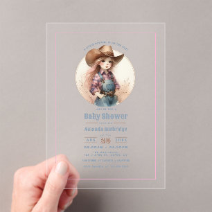 Invitations En Acrylique Petite fille rustique Baby shower occidental