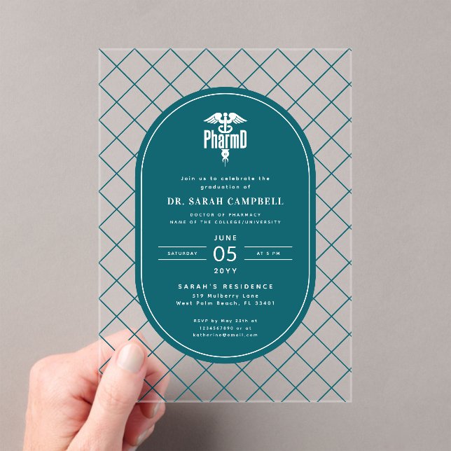 Invitations En Acrylique PharmD Docteur en pharmacie Motif de vérification  (In situ (ordinateur de poche))