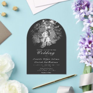 Invitations En Acrylique Photo à coup de pinceau moderne   Mariage noir dou