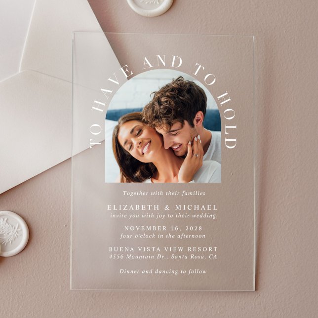 Invitations En Acrylique Photo Arch moderne Mariage blanc (Créateur téléchargé)