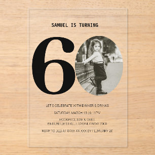 Invitations En Acrylique Photo de 60e anniversaire à carreaux vintage