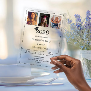 Invitations En Acrylique Photo de fête de fin d'études luxe
