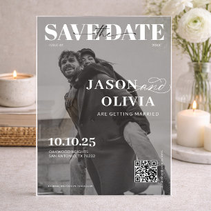 Invitations En Acrylique Photo de mariage de couverture de magazine noir et