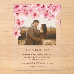 Invitations En Acrylique Photo de mariage de fleur de cerisier transparente